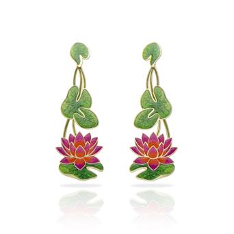 Boucles percées Giverny Lotus rose or RAS