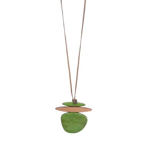 Collier sautoir Pendentif Palet vert pistache mordoré FANCY F
