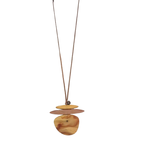 Collier sautoir Pendentif Palet moutarde mordoré FANCY F