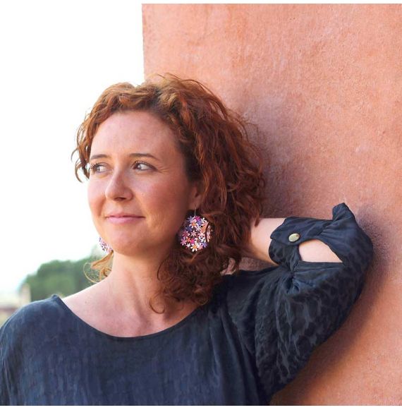 Boucles percées Bouquet GM rose parme argent RAS