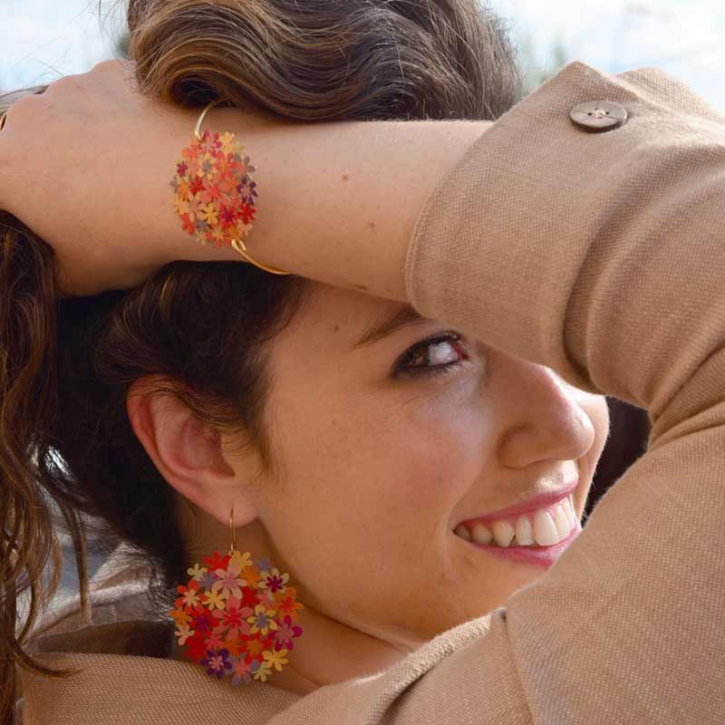 Boucles percées Bouquet GM orange or RAS