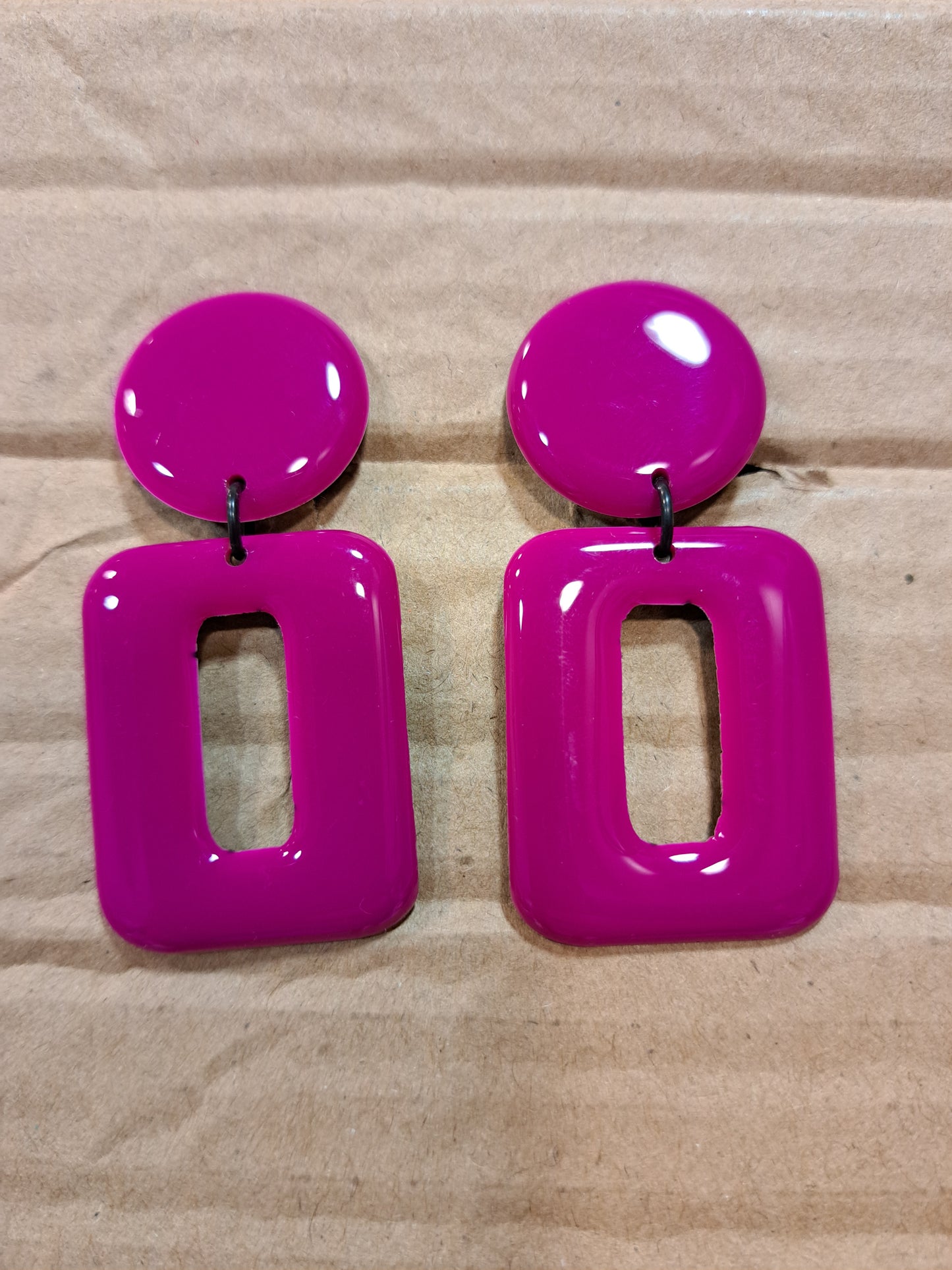 Boucles percées Rectangle PM rose framboise THIERRY JOO