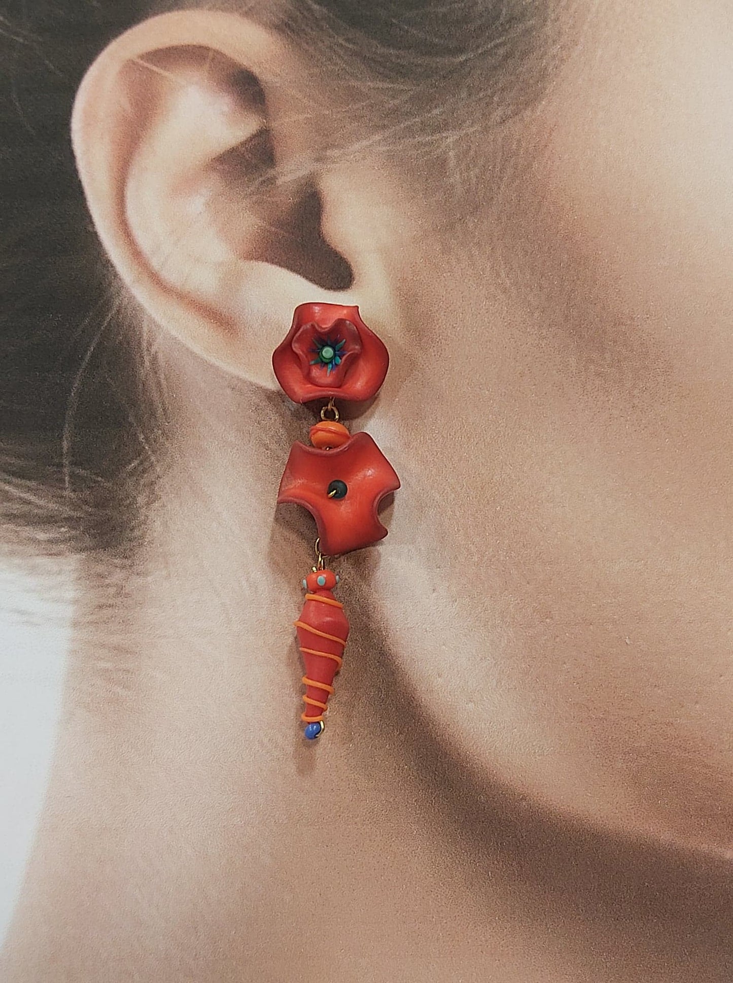 Boucles percées Fleurs GM rouge foncé LEA AIME LES FLEURS