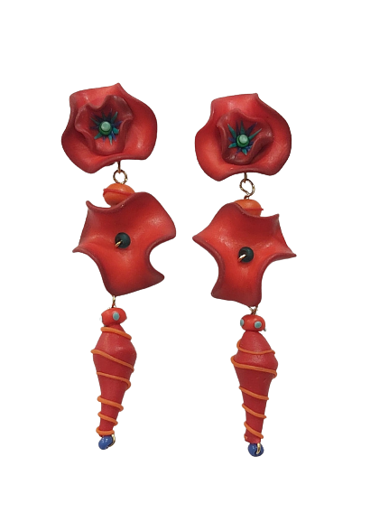 Boucles percées Fleurs GM rouge foncé LEA AIME LES FLEURS