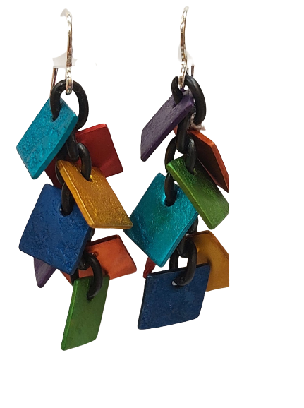 Boucles percées Carrés multicolore OANA MILLET