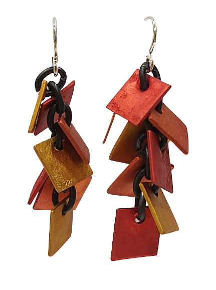 Boucles percées Carrés rouge, orange, marron et jaune OANA MILLET