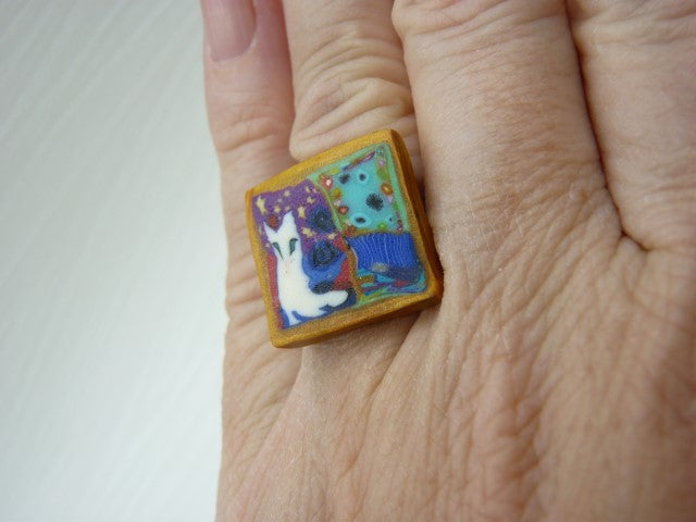 Bague Tableau Chat LEA AIME LES FLEURS