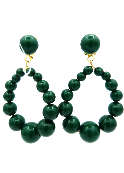 Boucles percées Perles vert foncé BELLISSIMA