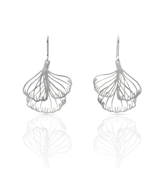 Boucles percées Ginkgo Biloba GM argent RAS
