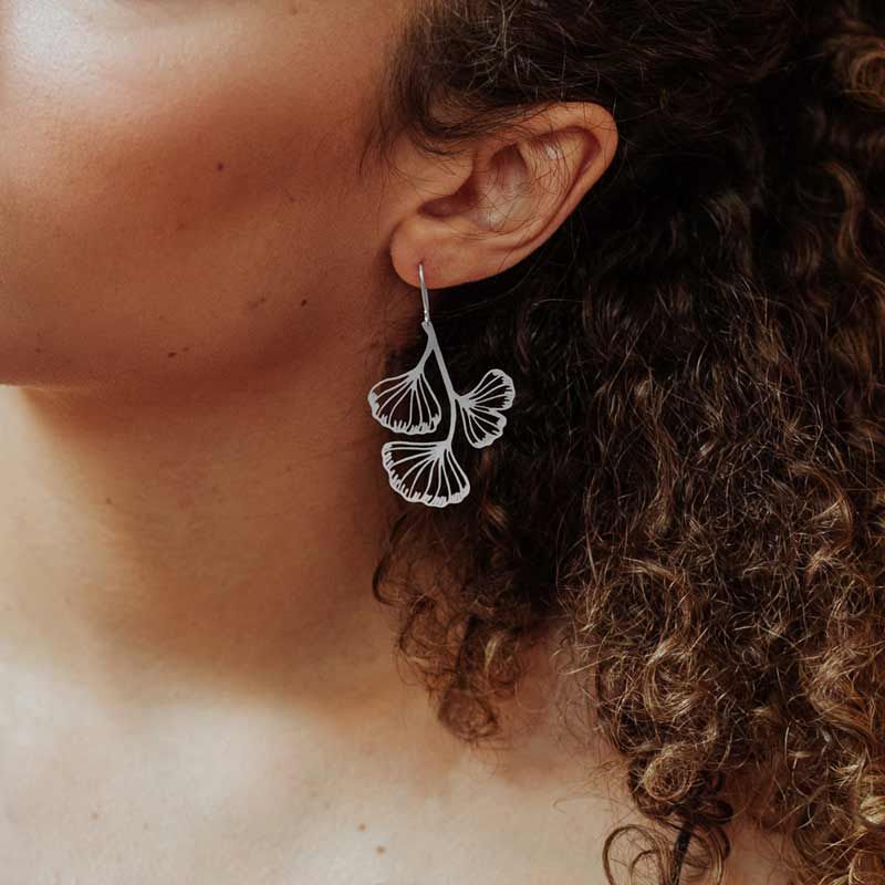 Boucles percées Ginkgo Biloba XL argent RAS
