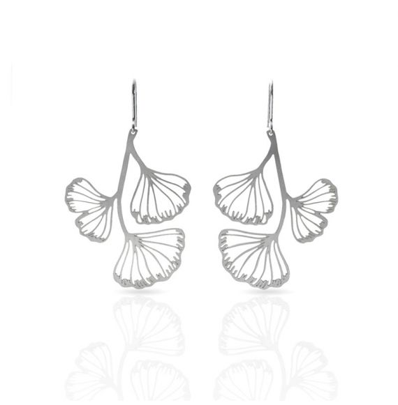 Boucles percées Ginkgo Biloba XL argent RAS