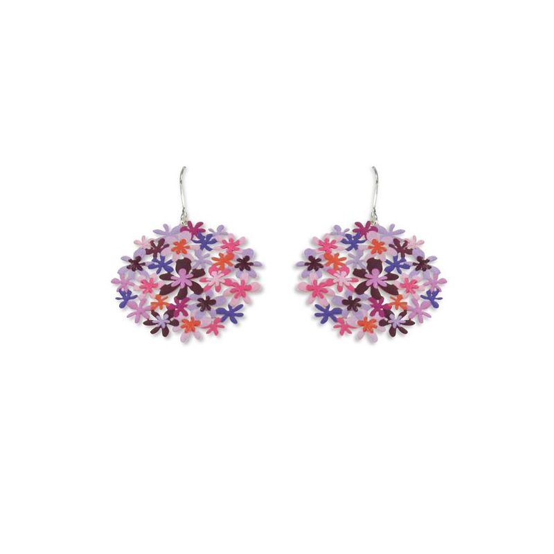 Boucles percées Bouquet rose parme argent RAS