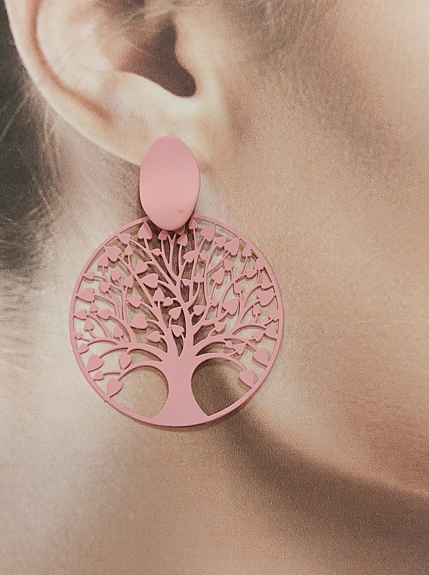 Boucles percées Arbre de Cœur rose LULU BIJOUX