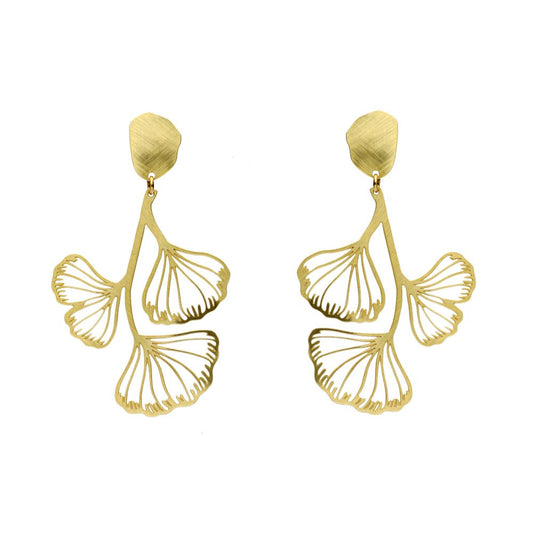 Boucles percées Ginkgo Biloba clou or RAS