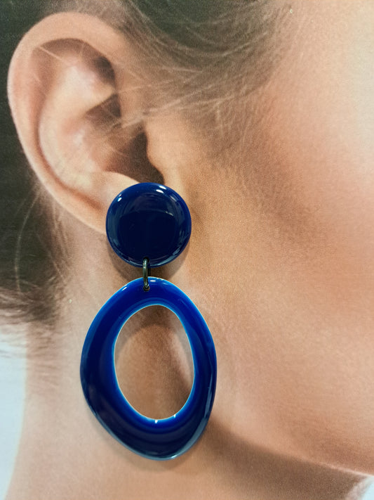 Boucles clips Ovale bleu marine THIERRY JOO