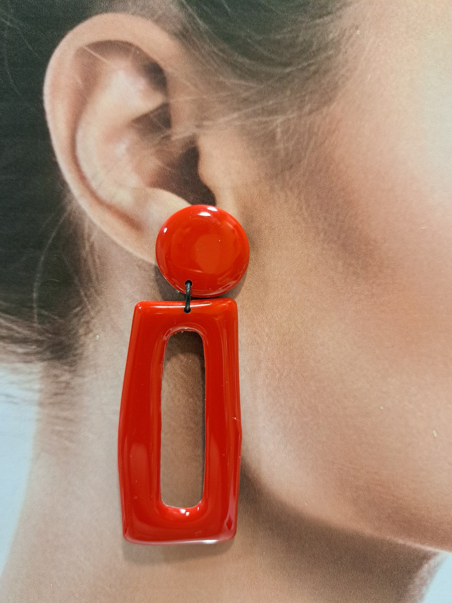 Boucles percées Rectangle GM rouge THIERRY JOO