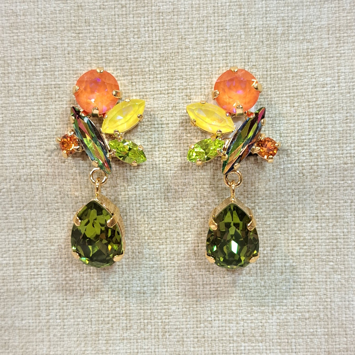 Boucles clips pendantes vert orange CREZUS