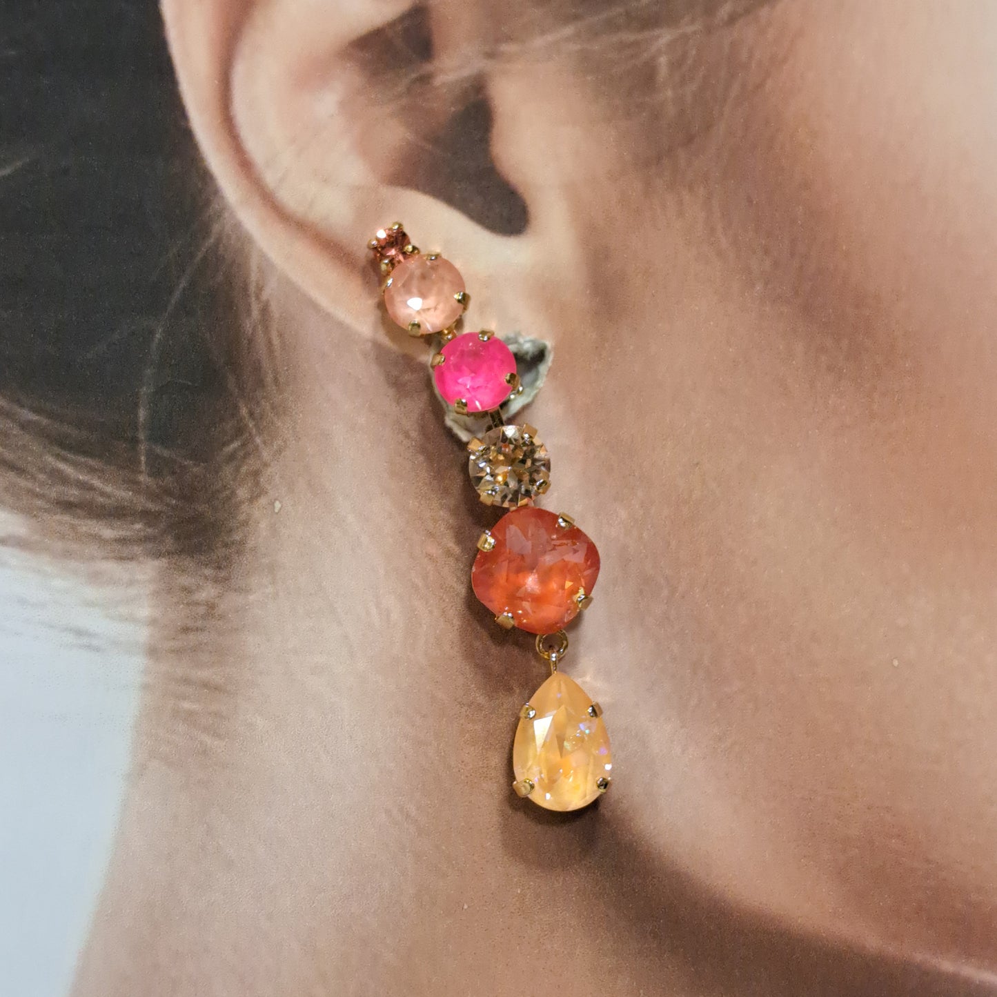 Boucles clips pendantes rose orange CREZUS