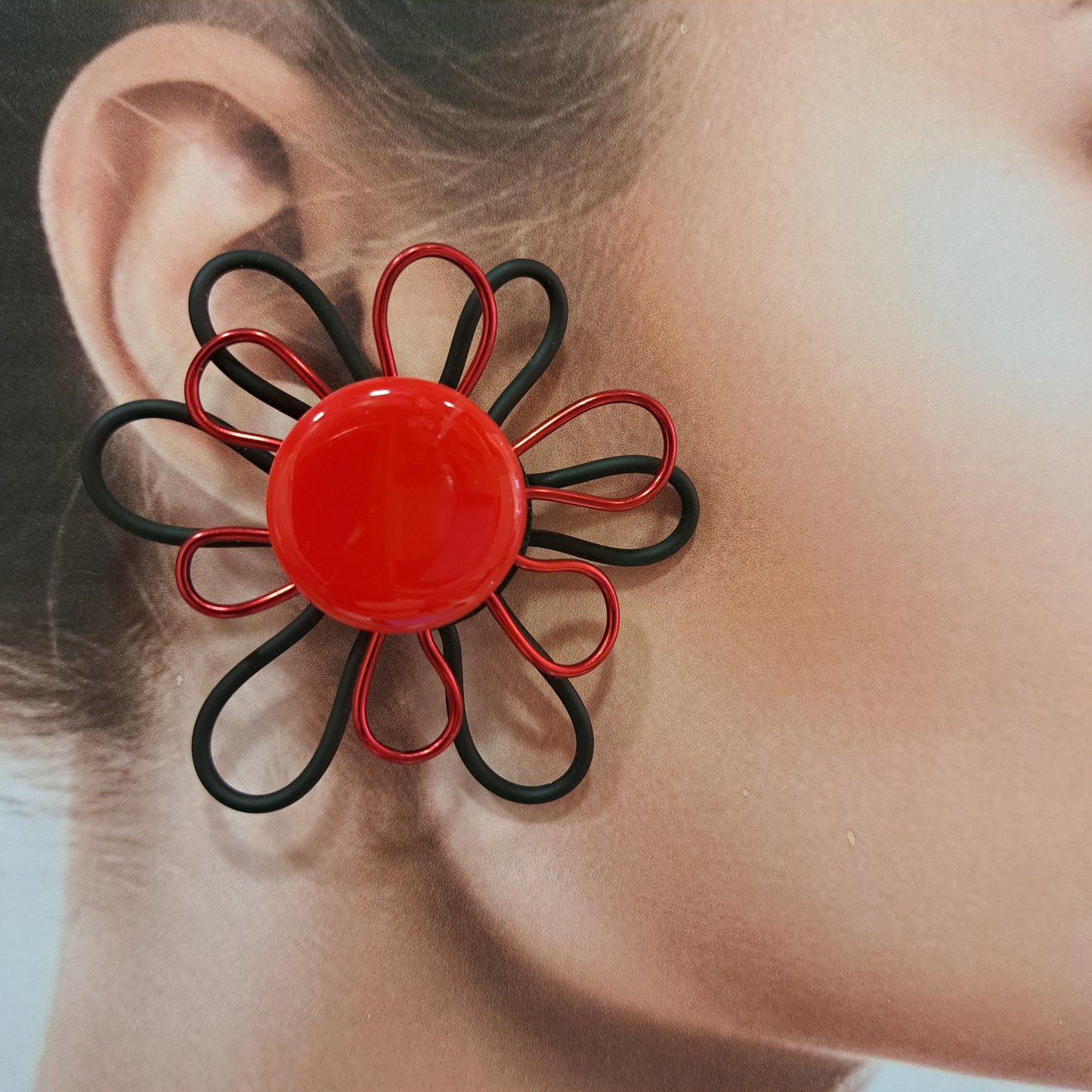 Boucles clips Fleur rouge et noir THIERRY JOO