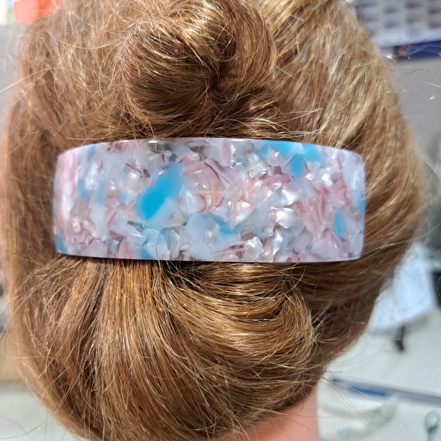 Barrette Rectangle Bombé rose bleu LES CLEIAS