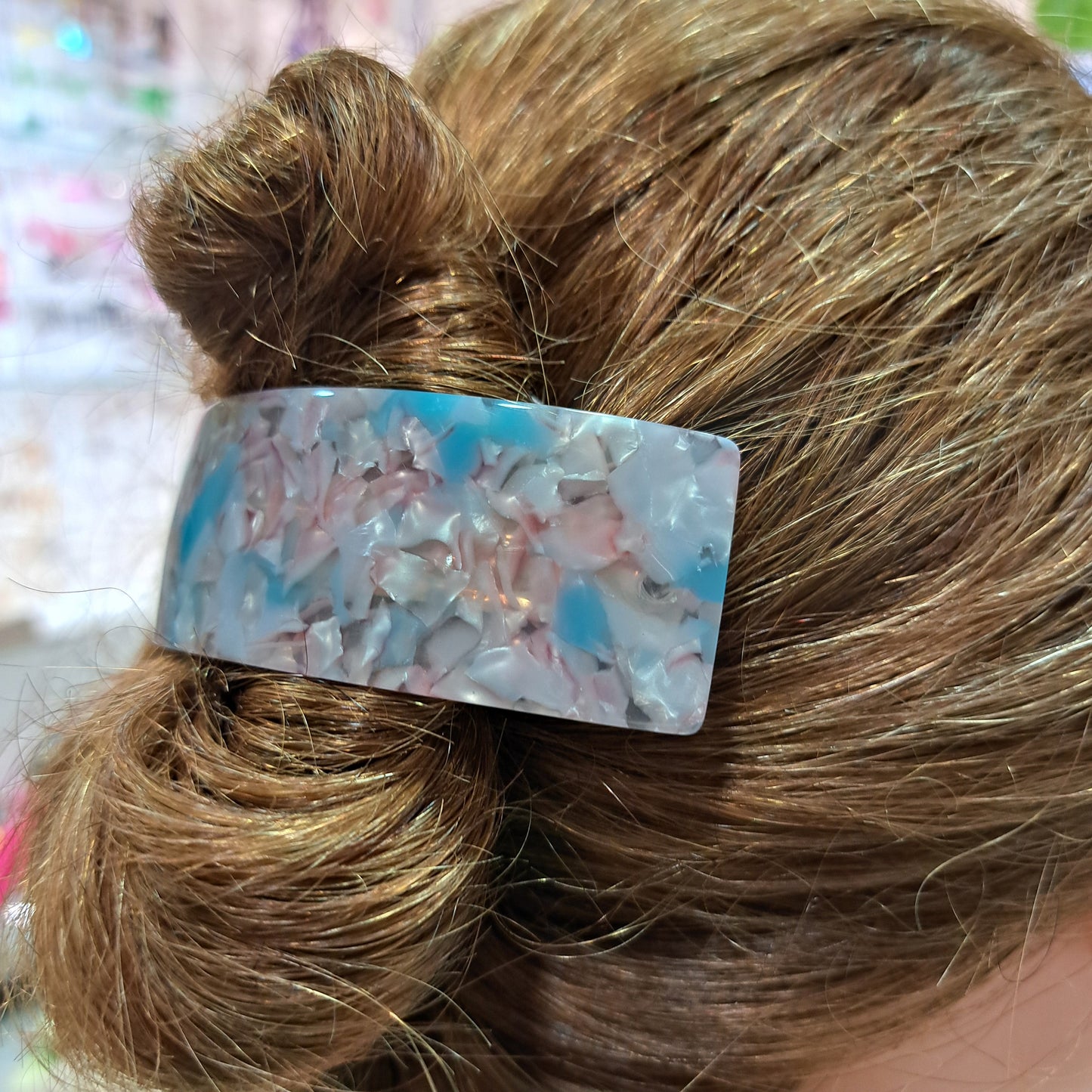 Barrette Rectangle Bombé rose bleu LES CLEIAS