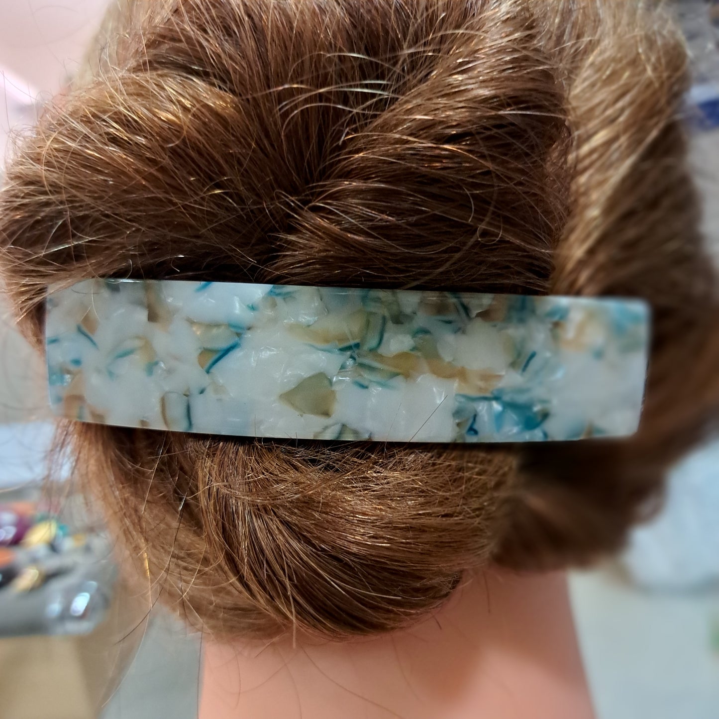 Barrette Rectangle GM bleu beige LES CLEIAS