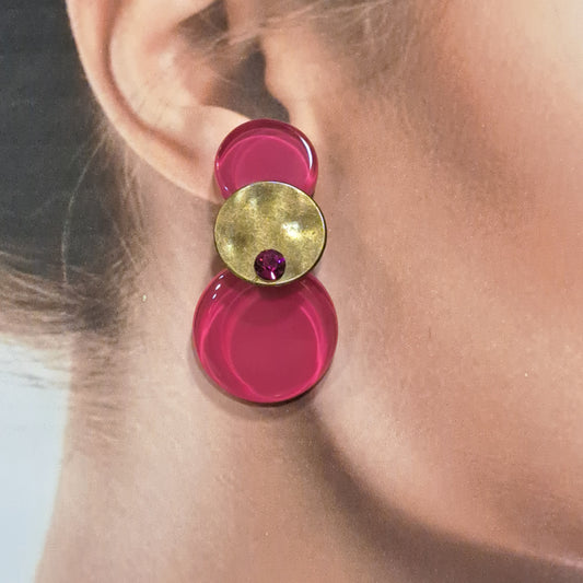 Boucles Trio clips rose fuchsia NATHALIE BORDERIE