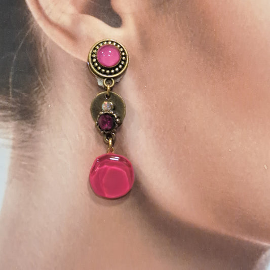 Boucles Longue clips rose fuchsia NATHALIE BORDERIE