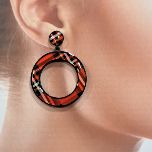 Boucles percées Créole écossais rouge THIERRYJOO