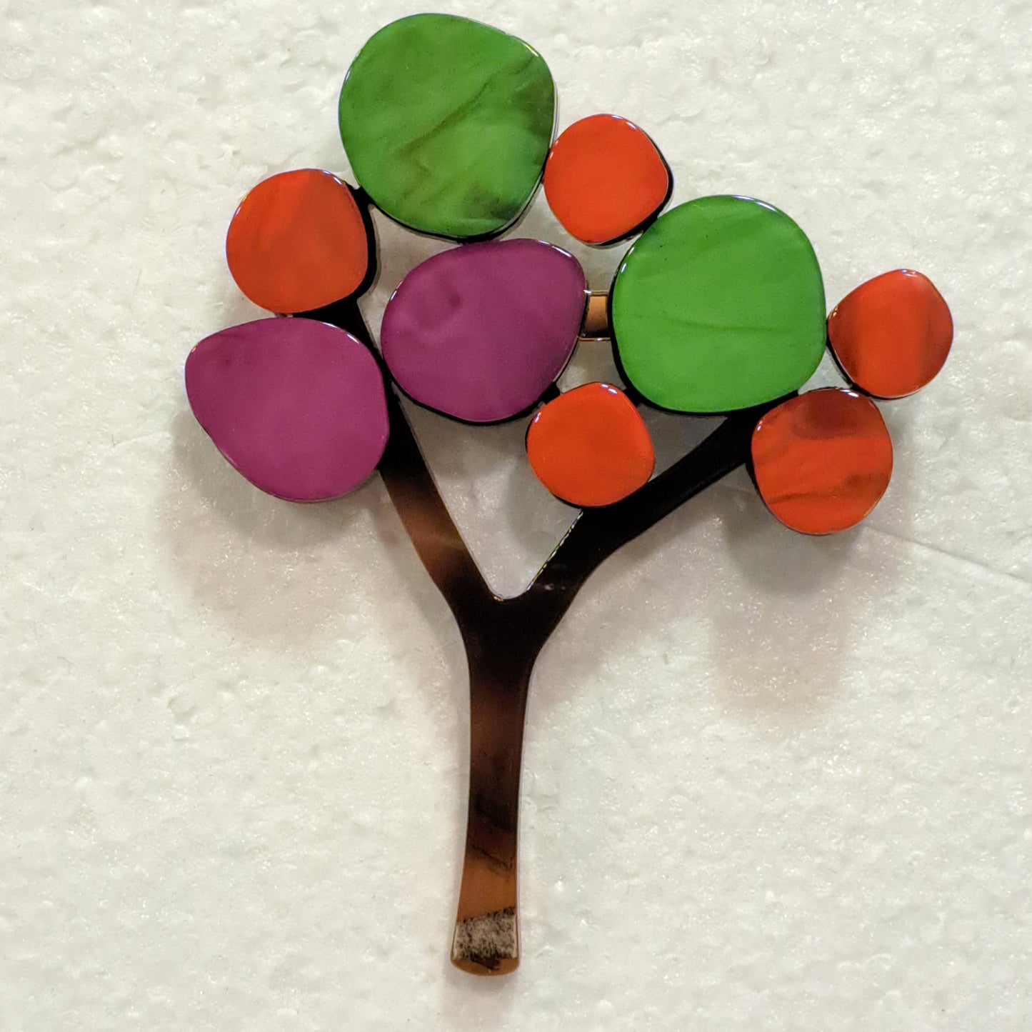 Broche Arbre vert, orange et rose Fancy F