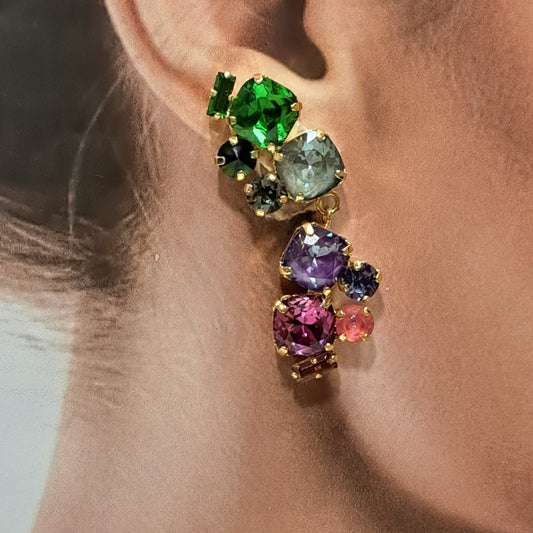 Boucles clips pendantes multi vert violet CREZUS