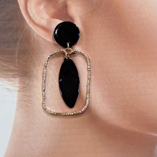 Boucles clips Rectangle noir LA PETITE SARDINE