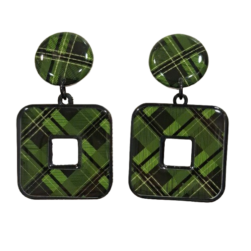 Boucles percées Carré écossais vert THIERRY JOO