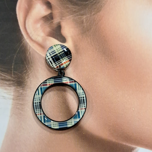 Boucles percées Créole écossais bleu THIERRYJOO