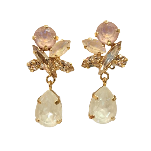 Boucles clips pendantes beige doré CREZUS