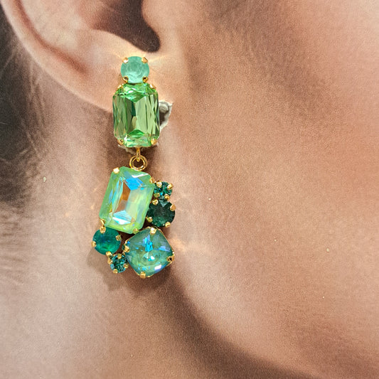 Boucles clips pendantes vert CREZUS