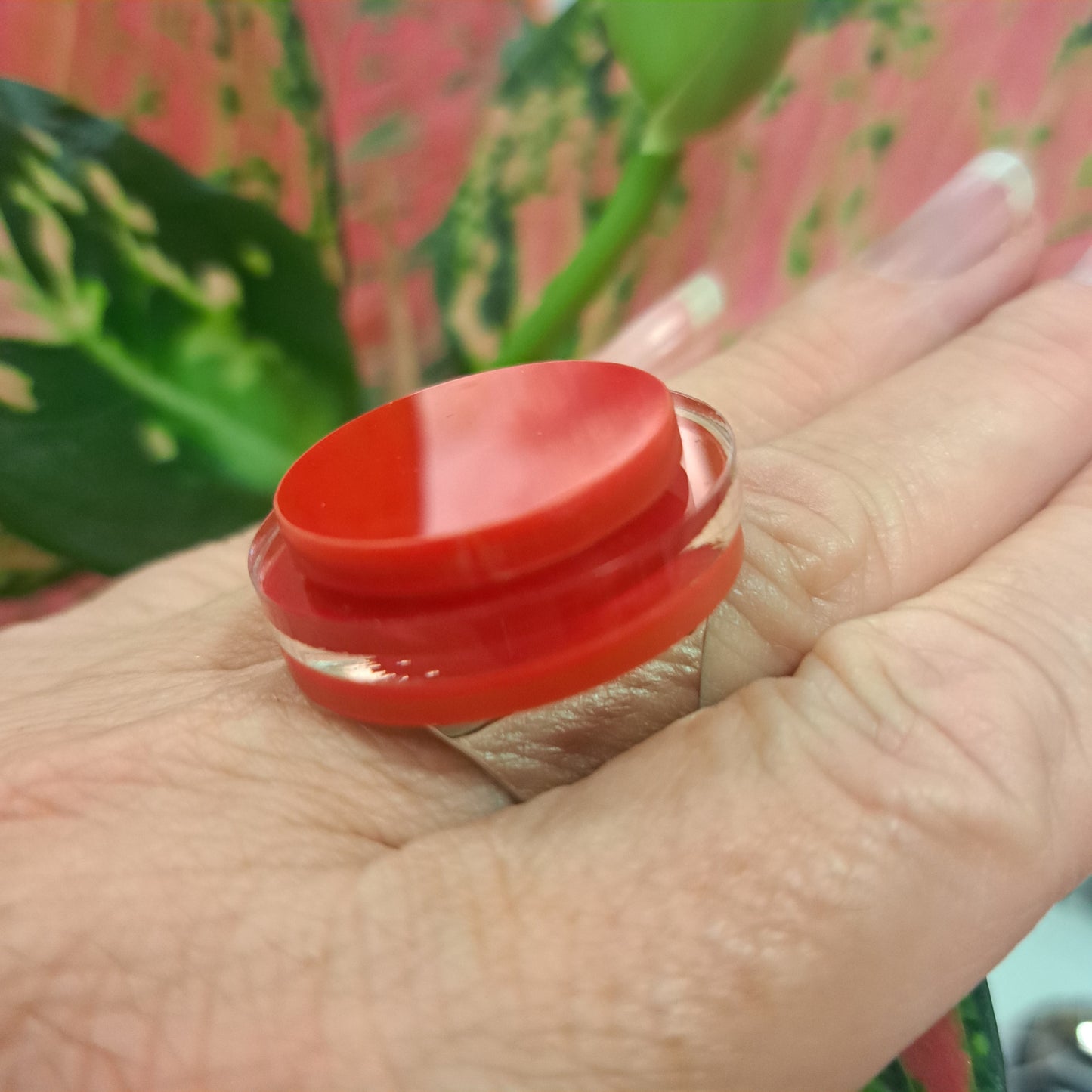 Bague Ronds superposés rouge FORMESPAZIO