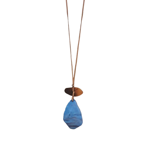 Collier sautoir Pendentif bleu corne FANCY F