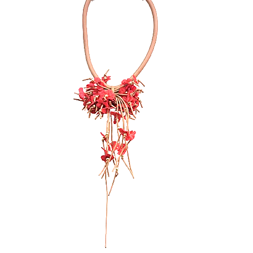 Collier Fleurs grappe rouge beige  Fancy