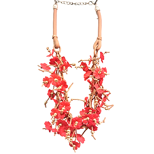 Collier Fleurs RDC rouge beige  Fancy F