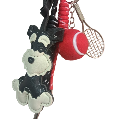 Porte clefs Chien Tennis noir rouge
