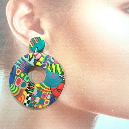 Boucles percées CREOLE XL multicolore LIZ CREATIONS