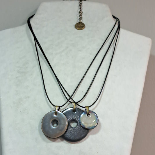 Collier pendentif TRIO noir marron glacé mercure CHRISTINE ALLOING