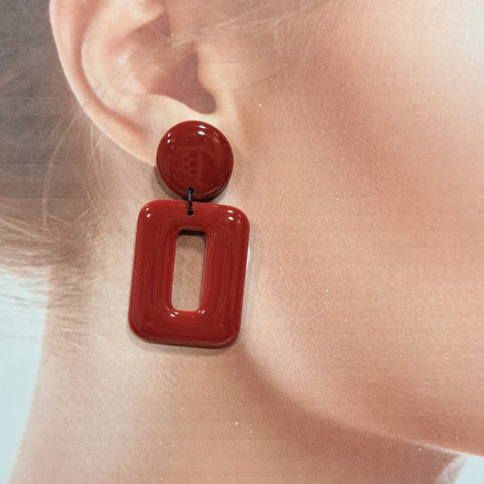 Boucles percées Rectangle PM rouge bordeaux THIERRY JOO