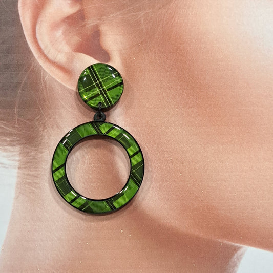 Boucles percées Créole écossais vert THIERRYJOO