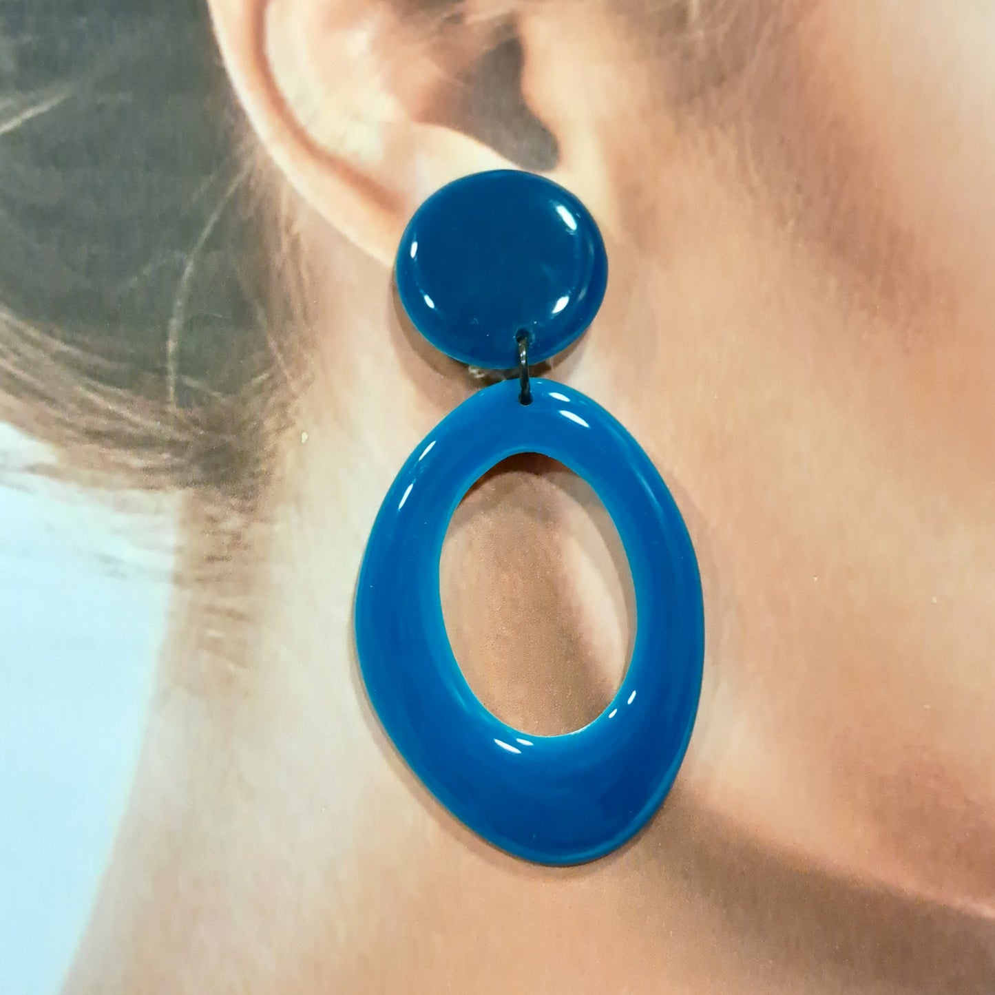 Boucles clips Ovale bleu canard THIERRY JOO