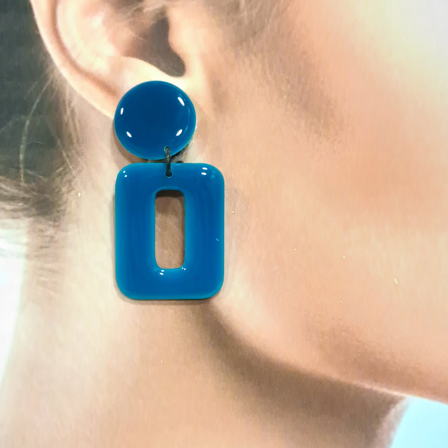 Boucles clips Rectangle PM bleu canard THIERRY JOO