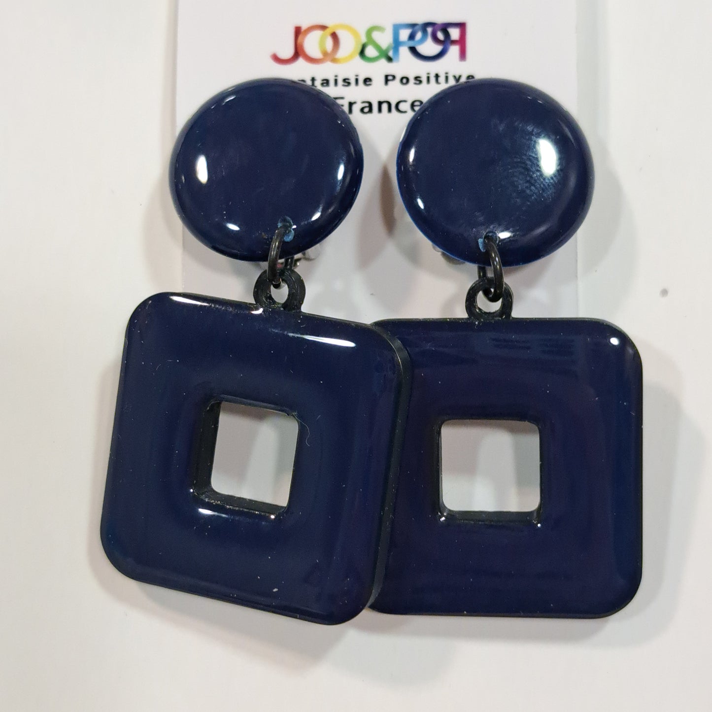 Boucles clips Carré bleu marine THIERRY JOO