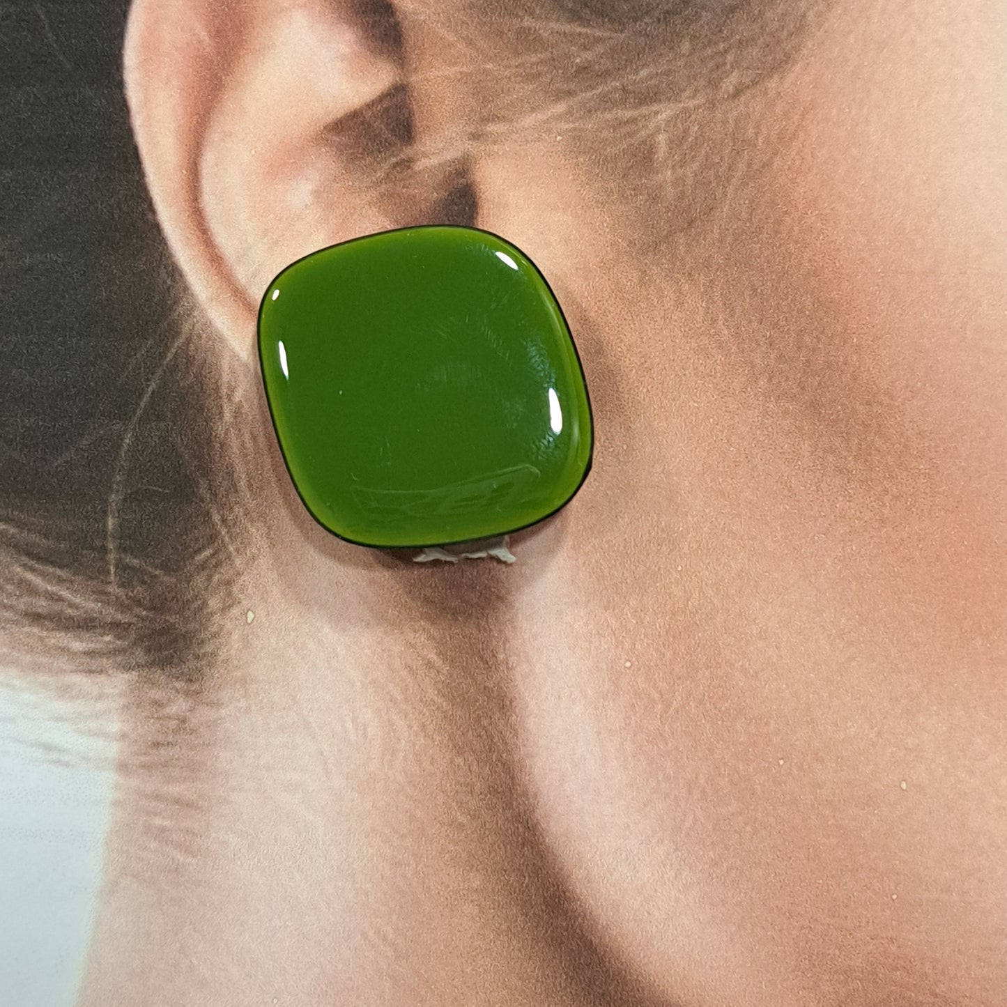 Boucles clips Losange vert kaki THIERRY JOO
