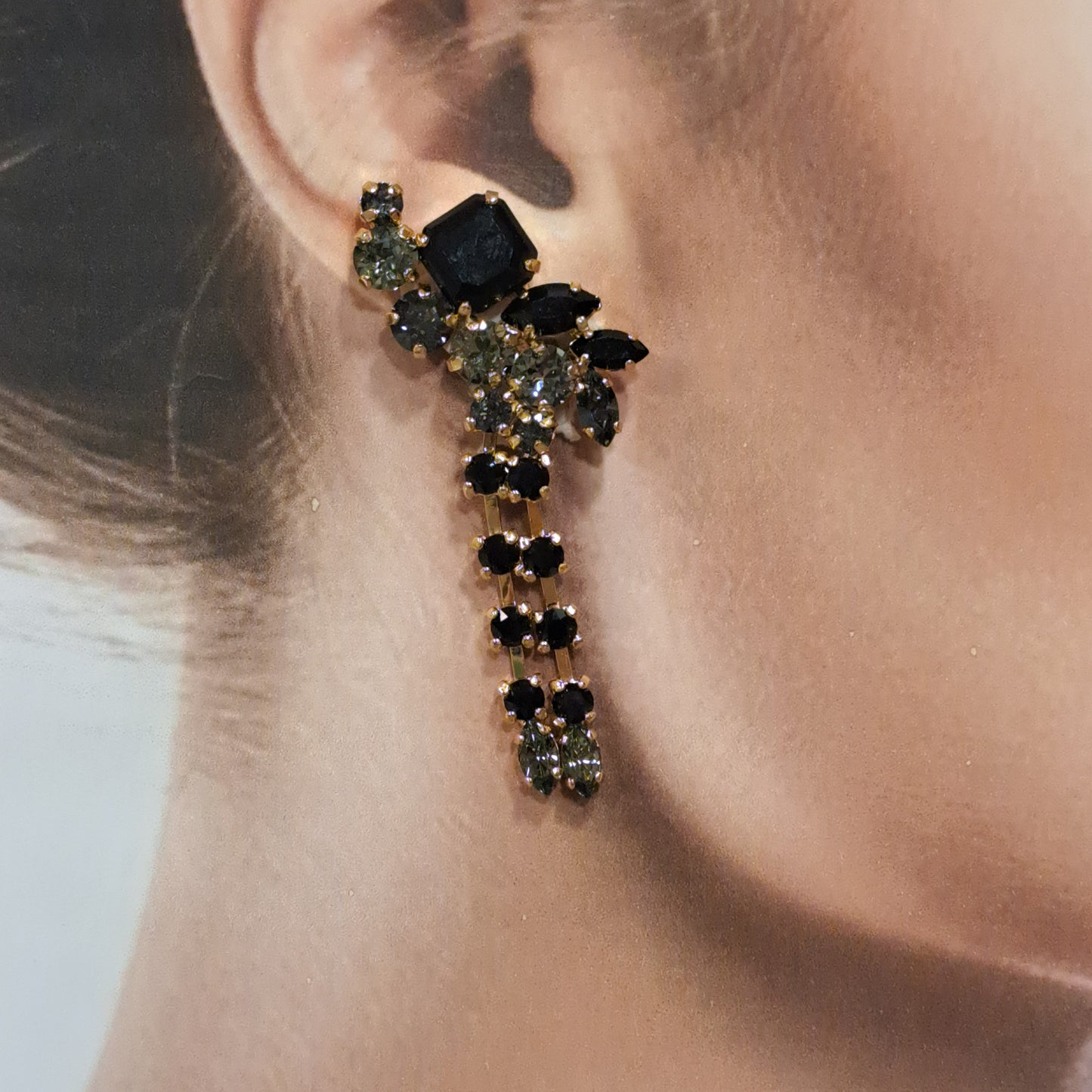 Boucles clips pendantes noir gris CREZUS